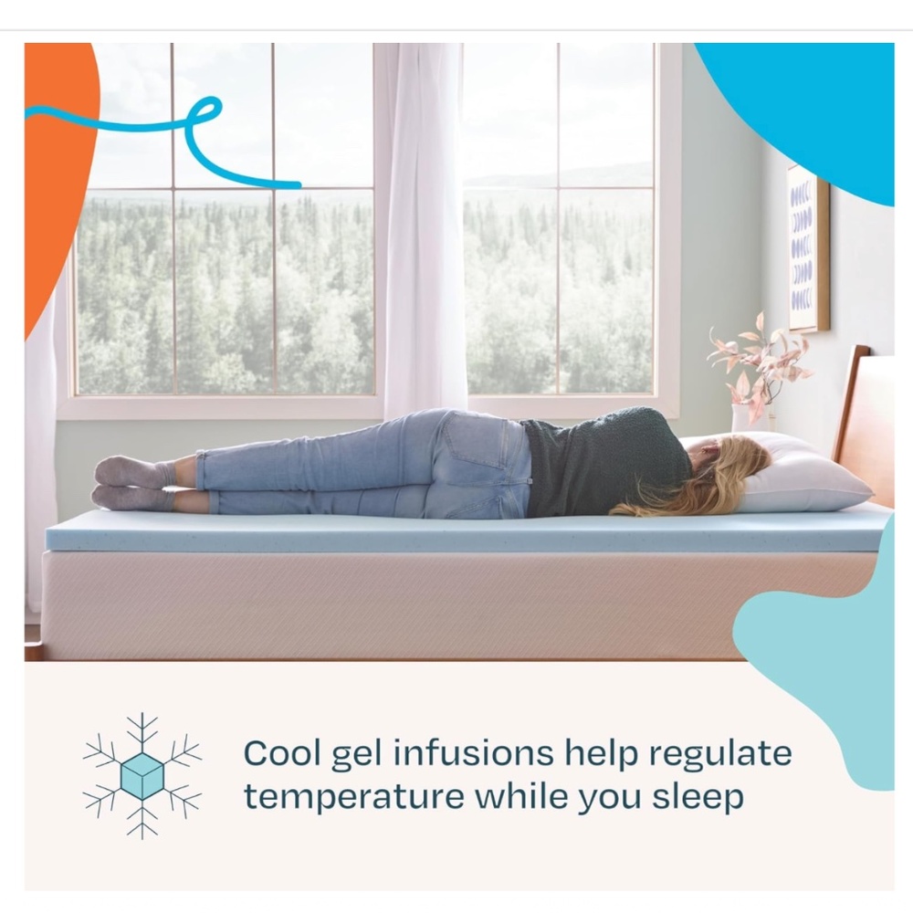 NIB Linenspa Memory Foam Mattress Topper, Queen 2 Inch Gel Infused Cooling - Picture 2 of 4